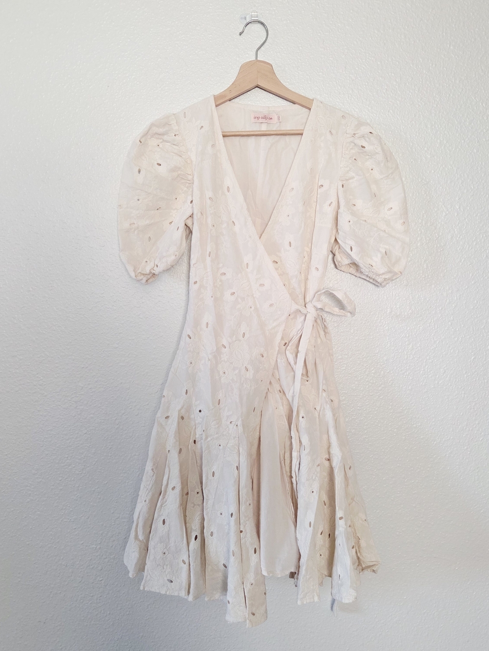 Ivy City Co Cream Eyelet Wrap Beverly Dress Puff Sleeves